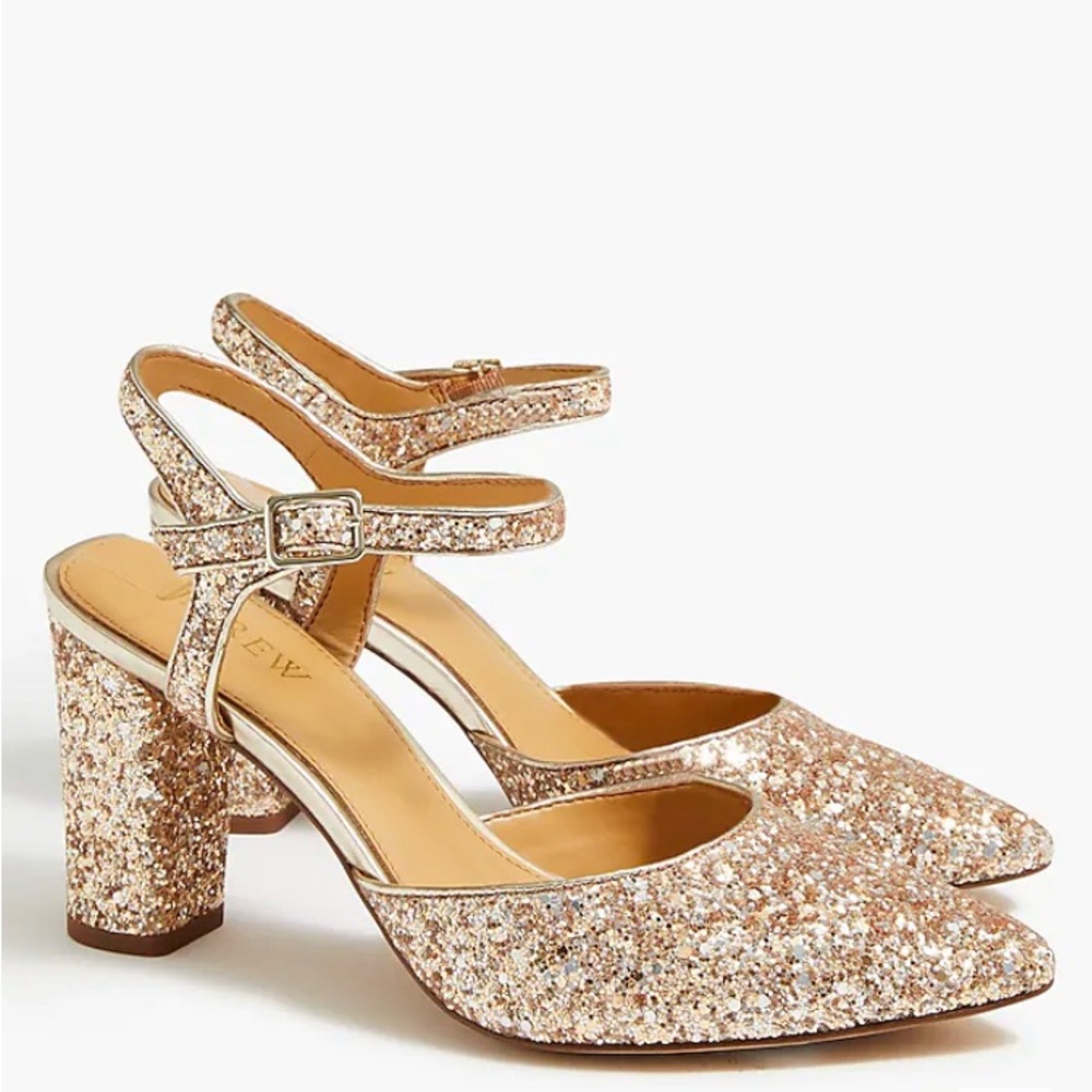 J. Crew glitter pointy toe chunky heels, NWT